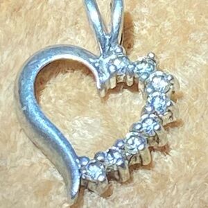 Vintage Sterling Silver Heart Shaped Pendant With 8 Clear Stones Stamped RJ 925